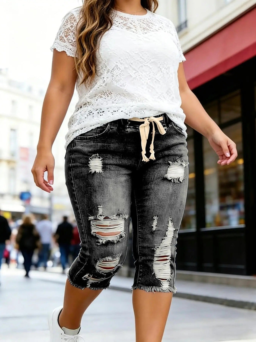 DenimBloom –  High Waist Cropped Denim Jeans