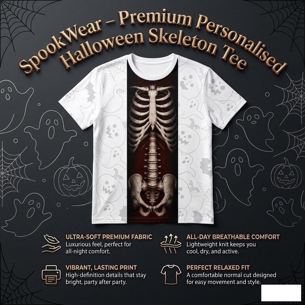 SpookWear – Premium Personalised Halloween Skeleton Tee