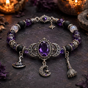 🔮 Witch’s Crystal Moon Charm Bracelet