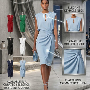 NovaGrace – Elegant Draped Midi Occasion Dress