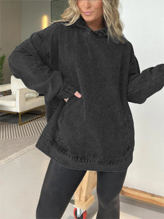 ⏰FALL SALE-DENIM HOODED SWEATSHIRT WITH FRONT POCKETS (BUY 2 FREE SHIPPING)