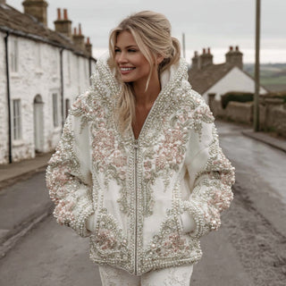 VintageWhisper – Embroidered Zip-Up Hoodie