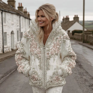 VintageWhisper – Embroidered Zip-Up Hoodie