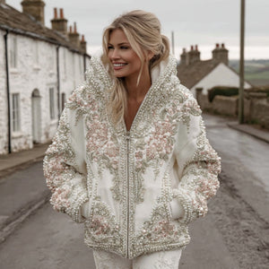 VintageWhisper – Embroidered Zip-Up Hoodie