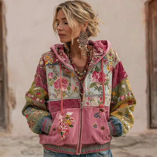 BohoBloom – Vintage Floral Patchwork Hoodie
