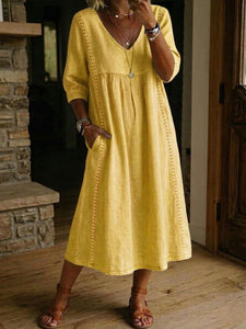 LinenLace – Casual Patchwork Linen-Cotton Dress
