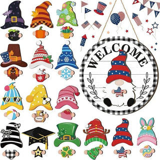 Season Promotion🌟Your Year-Round Festival of Creativity!🎄Interchangeable Wooden Gnome Welcome Sign🎈