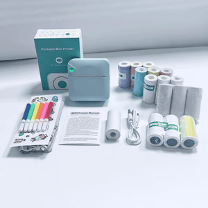 🌈Christmas Hot Sale 49% OFF - Portable Mini Printer , With 5 thermal papers + 5 self-adhesive papers + 3 colored papers + colored pens