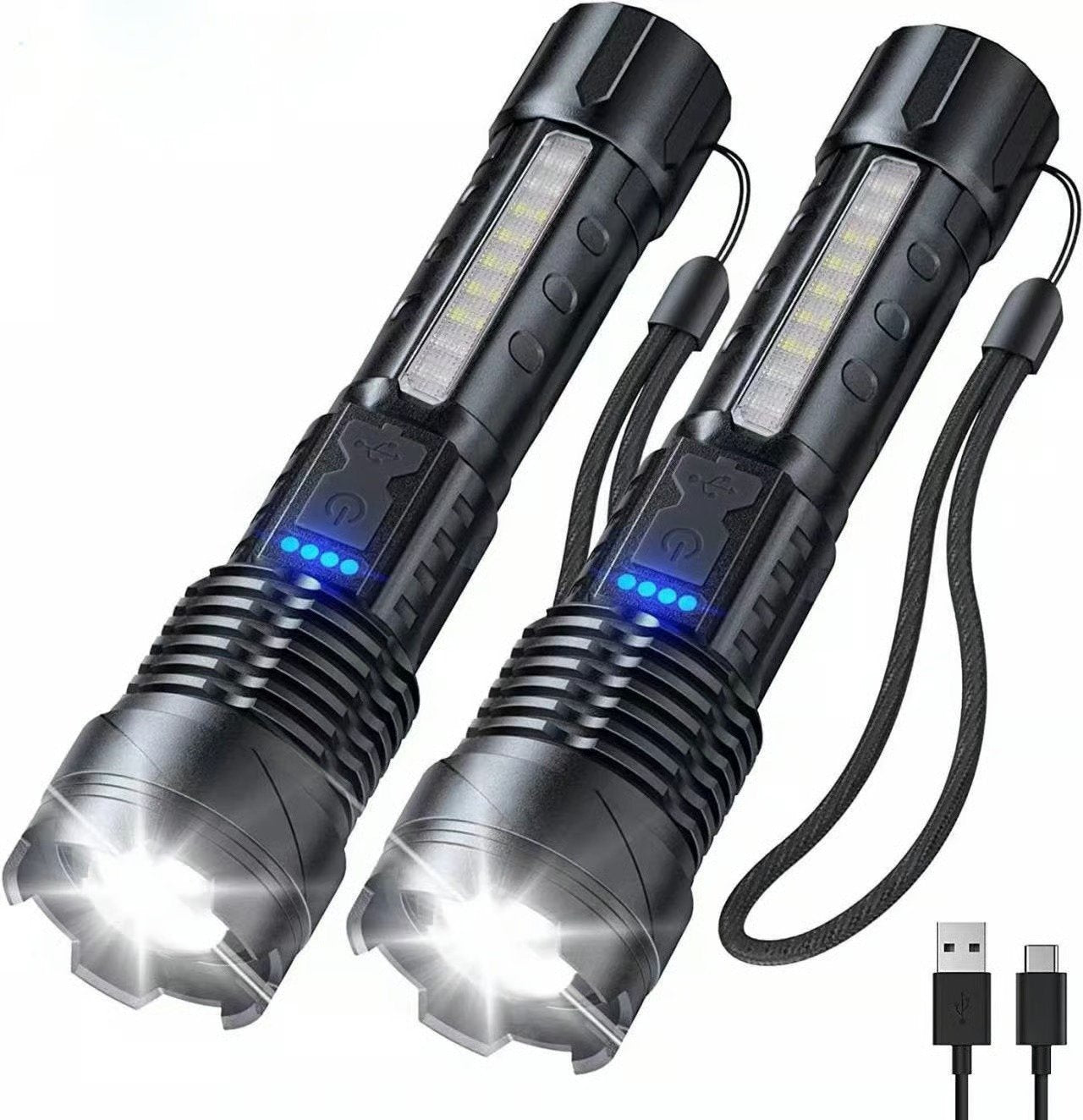 💥Outdoor lighting white laser flashlight with cob warning side work light