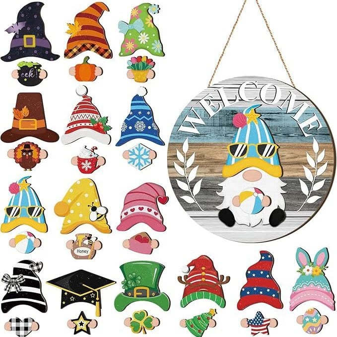 Season Promotion🌟Your Year-Round Festival of Creativity!🎄Interchangeable Wooden Gnome Welcome Sign🎈