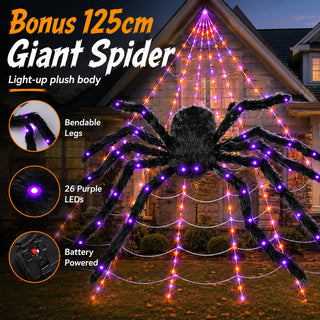 SpookGlow – Giant Purple LED Spider Web Lights