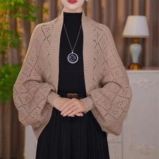 Fashion Hollow Out Knitted Shawl Coat