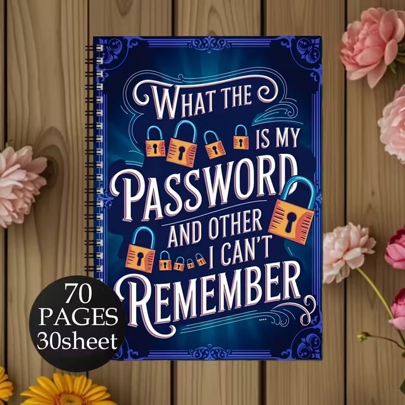 🔥Last Day 50% OFF - 📅Funny Password Notebook - Spiral Bound with Lock Icons & Funny Security Phrases✍️