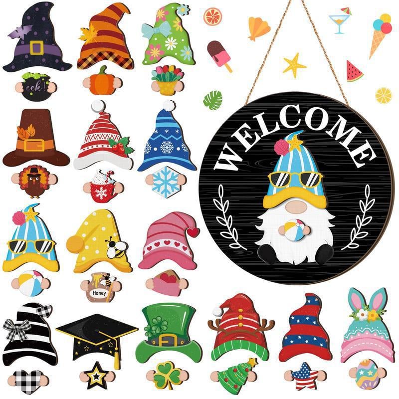 Season Promotion🌟Your Year-Round Festival of Creativity!🎄Interchangeable Wooden Gnome Welcome Sign🎈