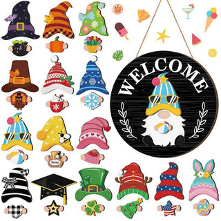 Season Promotion🌟Your Year-Round Festival of Creativity!🎄Interchangeable Wooden Gnome Welcome Sign🎈
