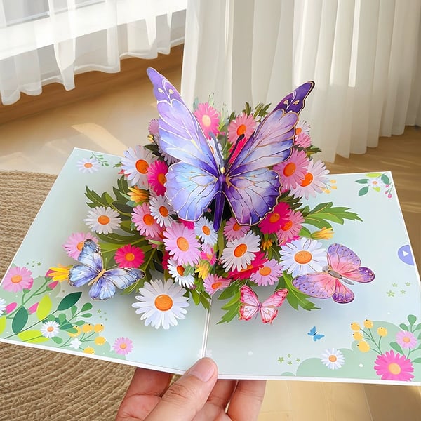 FlutterBloom - 3D Butterfly & Daisy Card