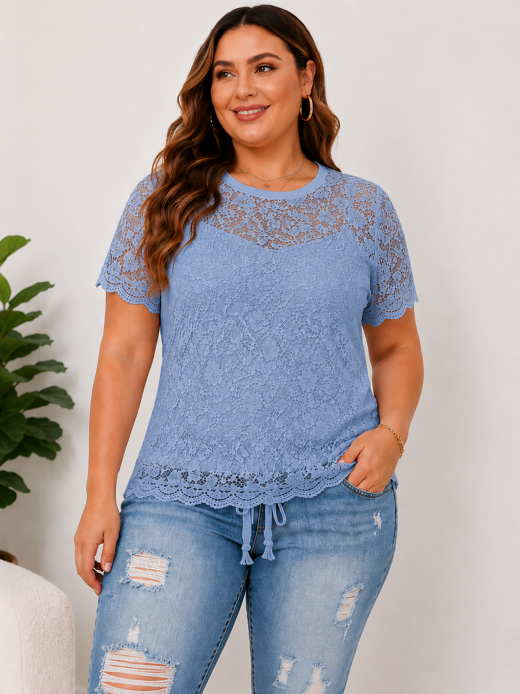DenimBloom –  High Waist Cropped Denim Jeans