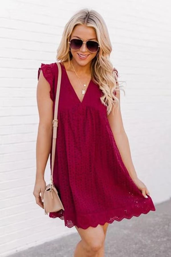 BellaAir – Summer Hollow Lace V-Neck Dress