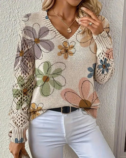 LaceWeave | V-Neck Openwork Knit Sweater