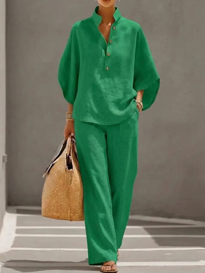 AiryLuxe – Women's Batwing Sleeve Linen Cotton Set