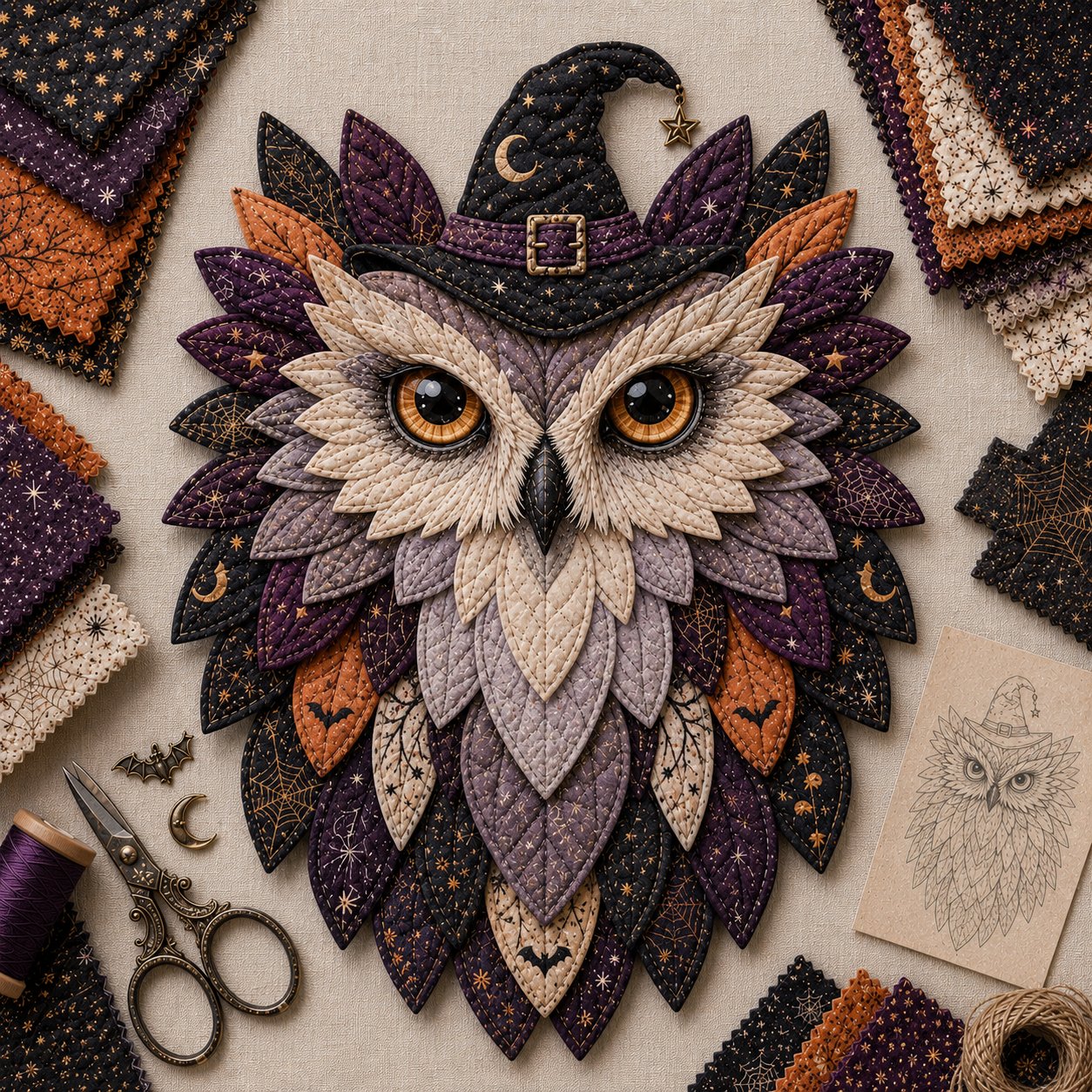💥 LAST DAY 49% OFF - 🦉 Layered Fabric Owl Wall Art DIY Kit – Complete Kit Included ✂ Pre-Cut Pieces • Glue or Stitch Your Way