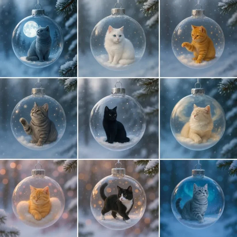 PurrmasGlow – Cute Cat Christmas Glass Ornaments