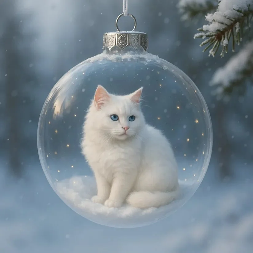 PurrmasGlow – Cute Cat Christmas Glass Ornaments