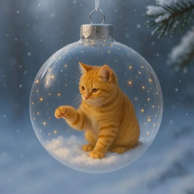 PurrmasGlow – Cute Cat Christmas Glass Ornaments