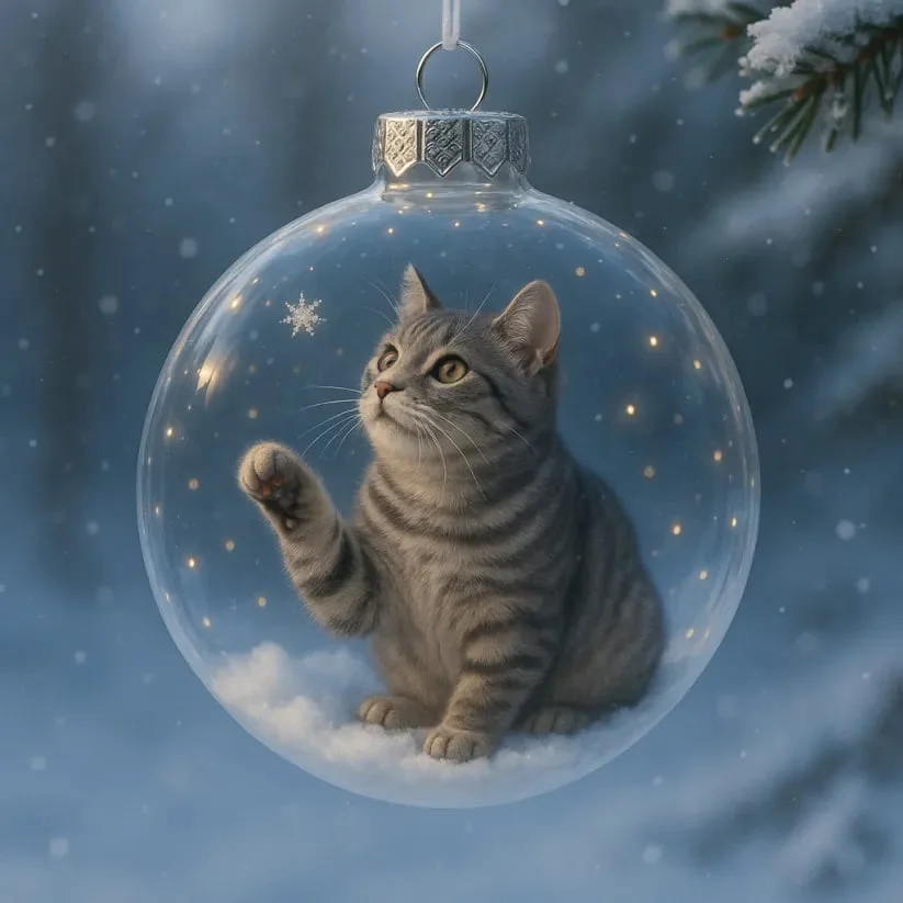 PurrmasGlow – Cute Cat Christmas Glass Ornaments
