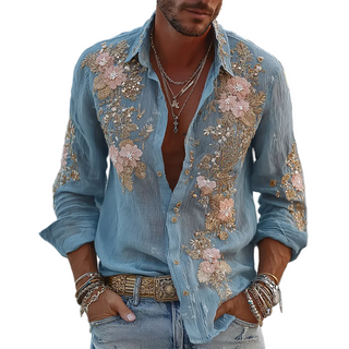 VintageBloom – Retro Floral Linen Shirt for Men