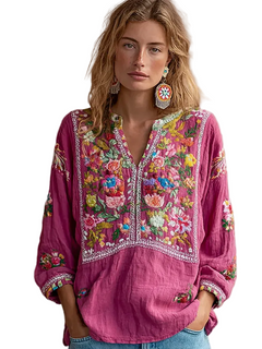 BloomGrace – Women’s V-neck Flower Embroidery Top