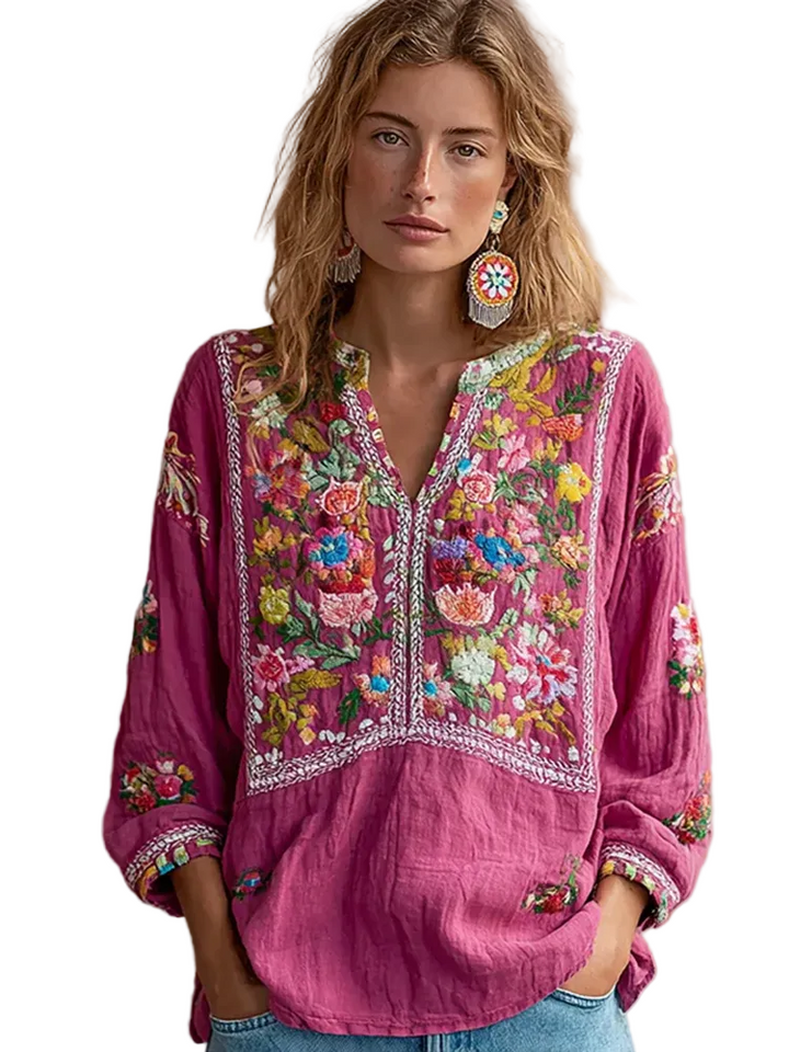 BloomGrace – Women’s V-neck Flower Embroidery Top