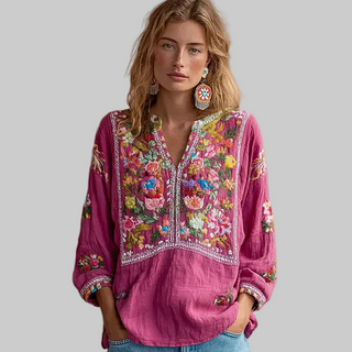 BloomGrace – Women’s V-neck Flower Embroidery Top