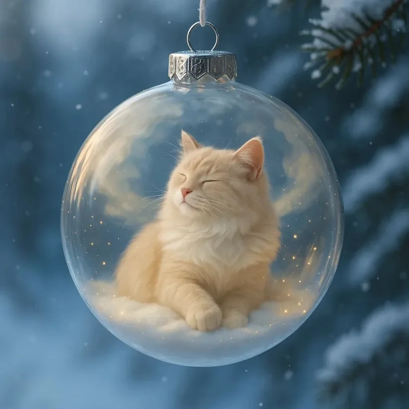 PurrmasGlow – Cute Cat Christmas Glass Ornaments