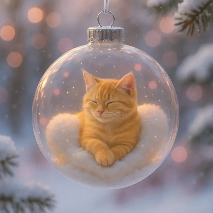 PurrmasGlow – Cute Cat Christmas Glass Ornaments