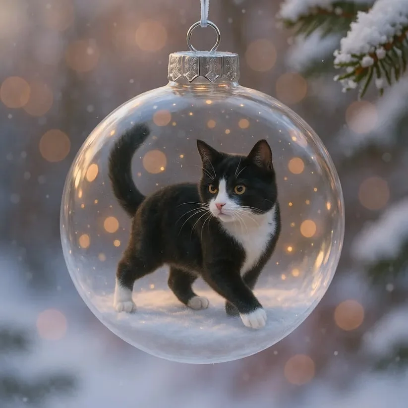 PurrmasGlow – Cute Cat Christmas Glass Ornaments