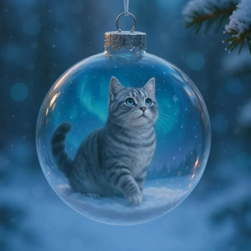PurrmasGlow – Cute Cat Christmas Glass Ornaments