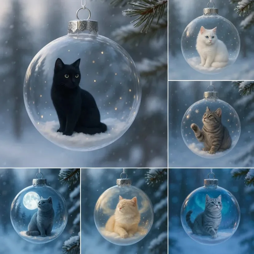 PurrmasGlow – Cute Cat Christmas Glass Ornaments