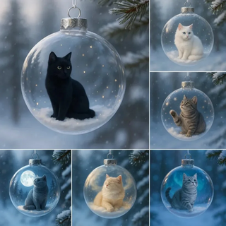 PurrmasGlow – Cute Cat Christmas Glass Ornaments
