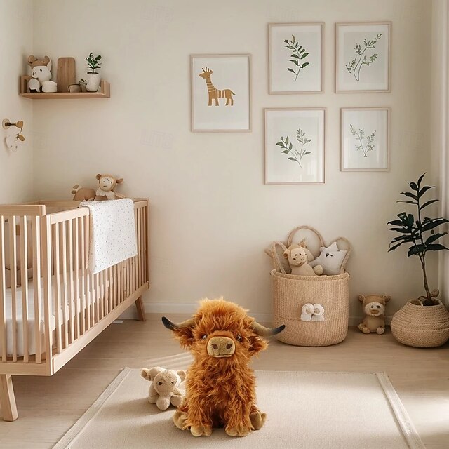 Simulation Highland Cow Plush Toy Soft Stuffed Lifelike Animal Toy Highland Cow Kawaii Kids Gift Toy for Boys Girls Birthday Gift