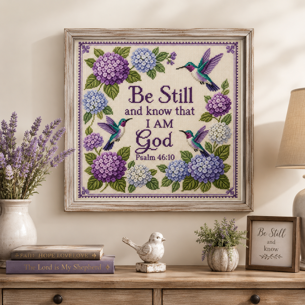 🔥Last Day 49% OFF - Hummingbird Garden Faith Cross Stitch Kit