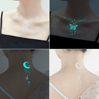 🔥Waterproof Blue Luminous Butterfly Tattoo Stickers - Temporary Body Art for Music Festivals & Parties