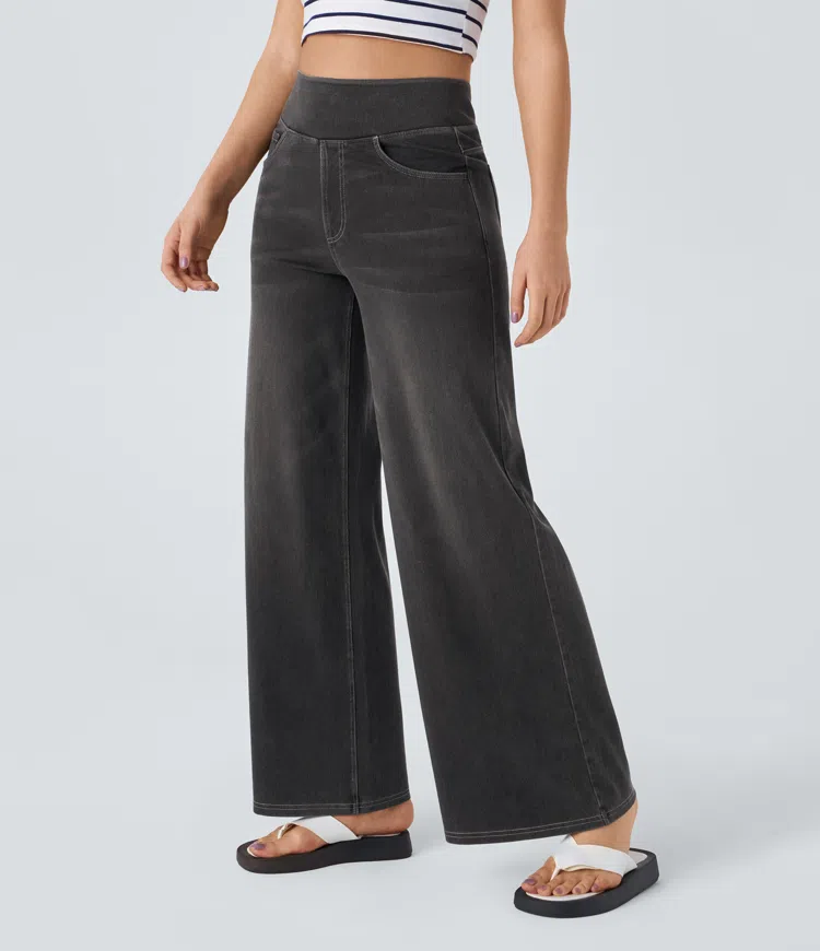 AuraStretch – Super Stretch High-Waisted Wide Leg Jeans