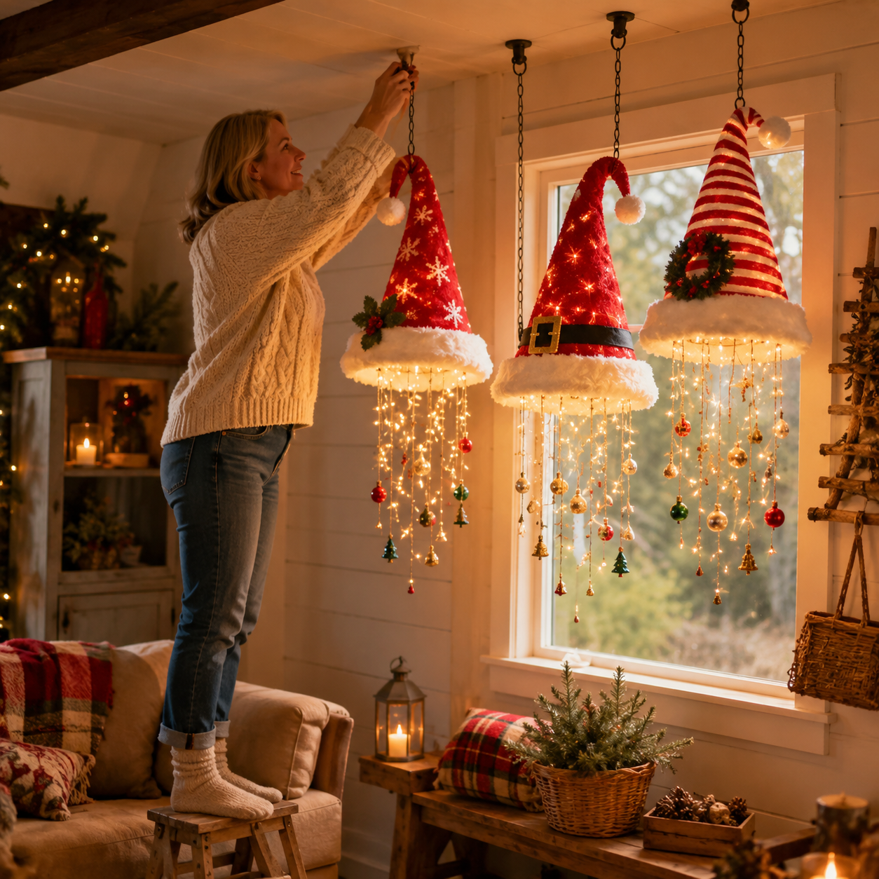 SantaGlow – Warm Light Christmas Hat Chandelier