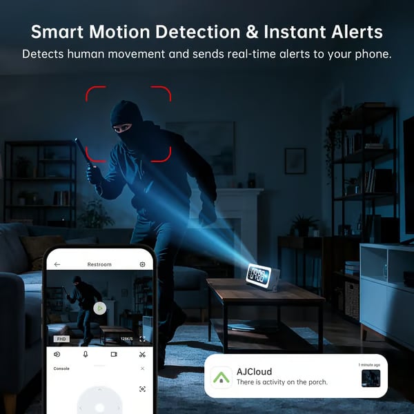 Smart Digital Clock Camera with Dual Band WiFi (5GHz & 2.4GHz) | Home Security & Real-Time Monitoring System