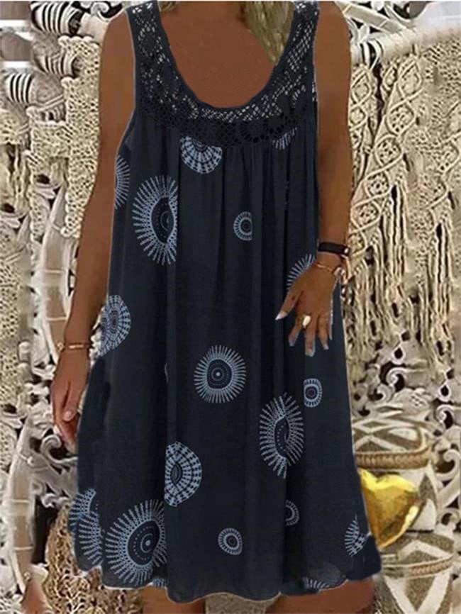 BreezeBloom – Sleeveless Summer Print Dress