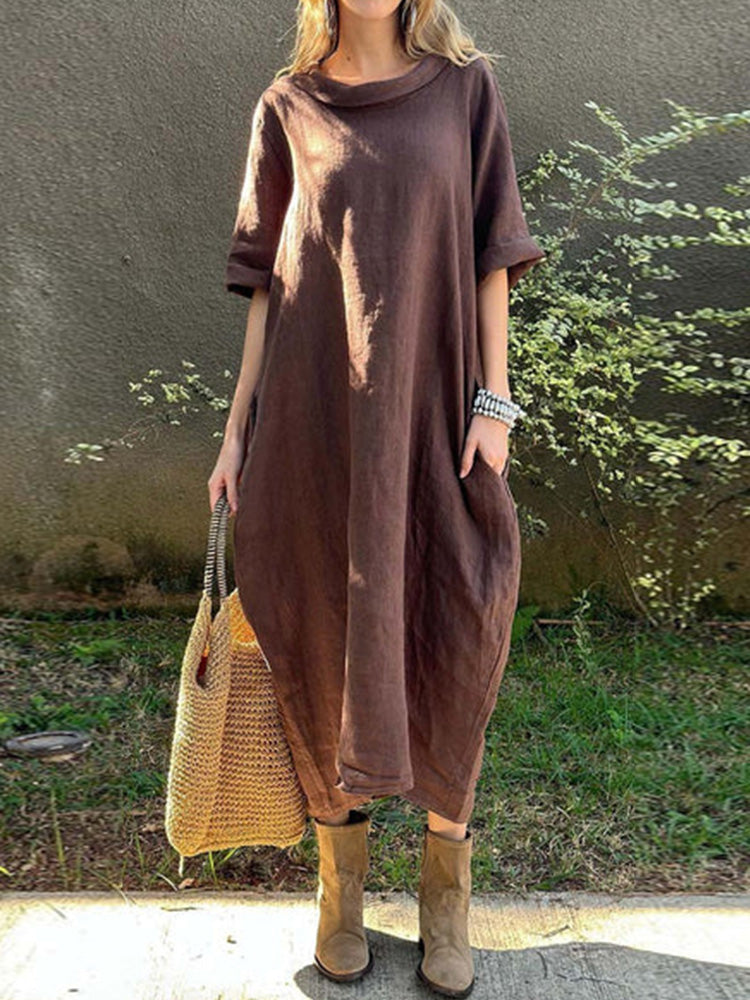 Lässiges Damenkleid aus Baumwolle und Leinen in Unifarbe
