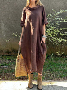 Lässiges Damenkleid aus Baumwolle und Leinen in Unifarbe