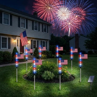 LibertyShine – 8 Solar American Flag Garden Lights