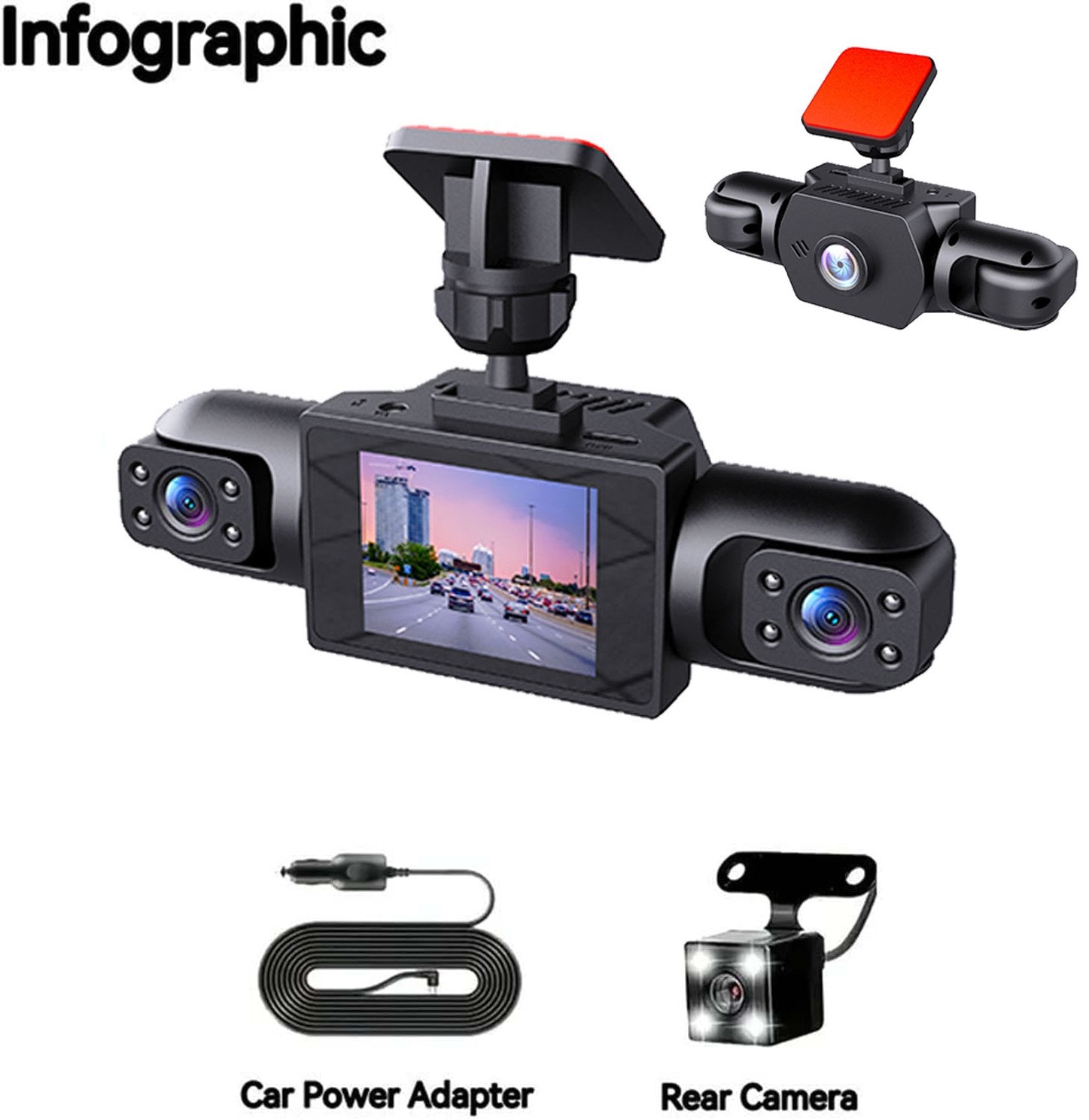 RoadShield - Pro Fleet 1080P Dash Cam – Front, Rear & Side Coverage